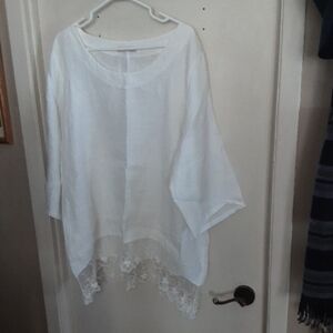 Chic White Lace Trim Women's Blouse